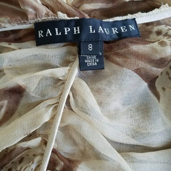 Ralph Lauren Brown Havana Print Silk Ruffle Blouse - Picture 2 of 16